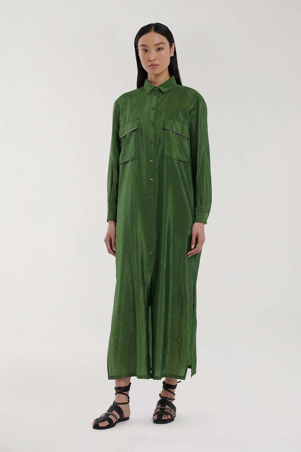 Long Technical Fabric Dress Algae Green – Tiffany Boutique Cyprus